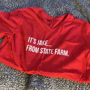 State Farm Red Men's Short Sleeve “It’s Jake from State Farm” V-Neck Tee